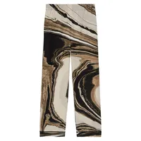 Marble-Print Flowing Silk Pants