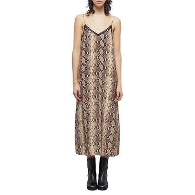Python-Print Silk Midi Slip Dress