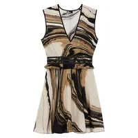 Marble-Print Silk Sleeveless Mini Dress