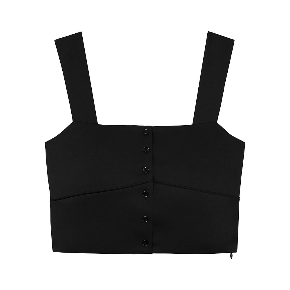 Slim-Fit Buttoned Satin Crop Top