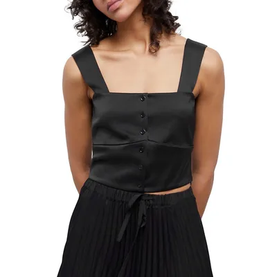 Slim-Fit Buttoned Satin Crop Top