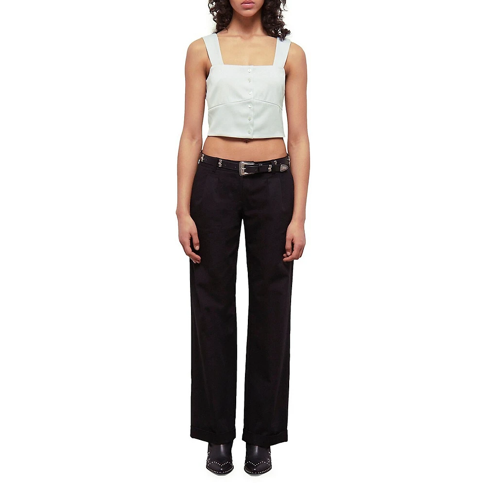 Slim-Fit Buttoned Satin Crop Top