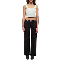 Slim-Fit Buttoned Satin Crop Top