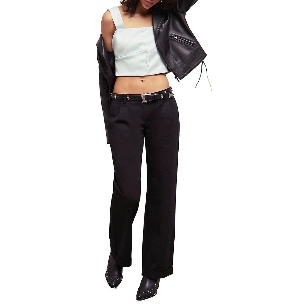 Slim-Fit Buttoned Satin Crop Top