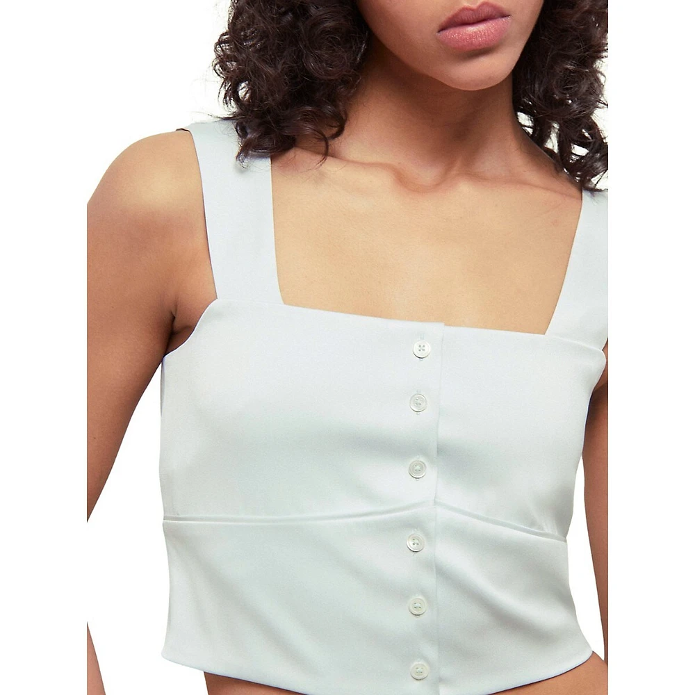 Slim-Fit Buttoned Satin Crop Top