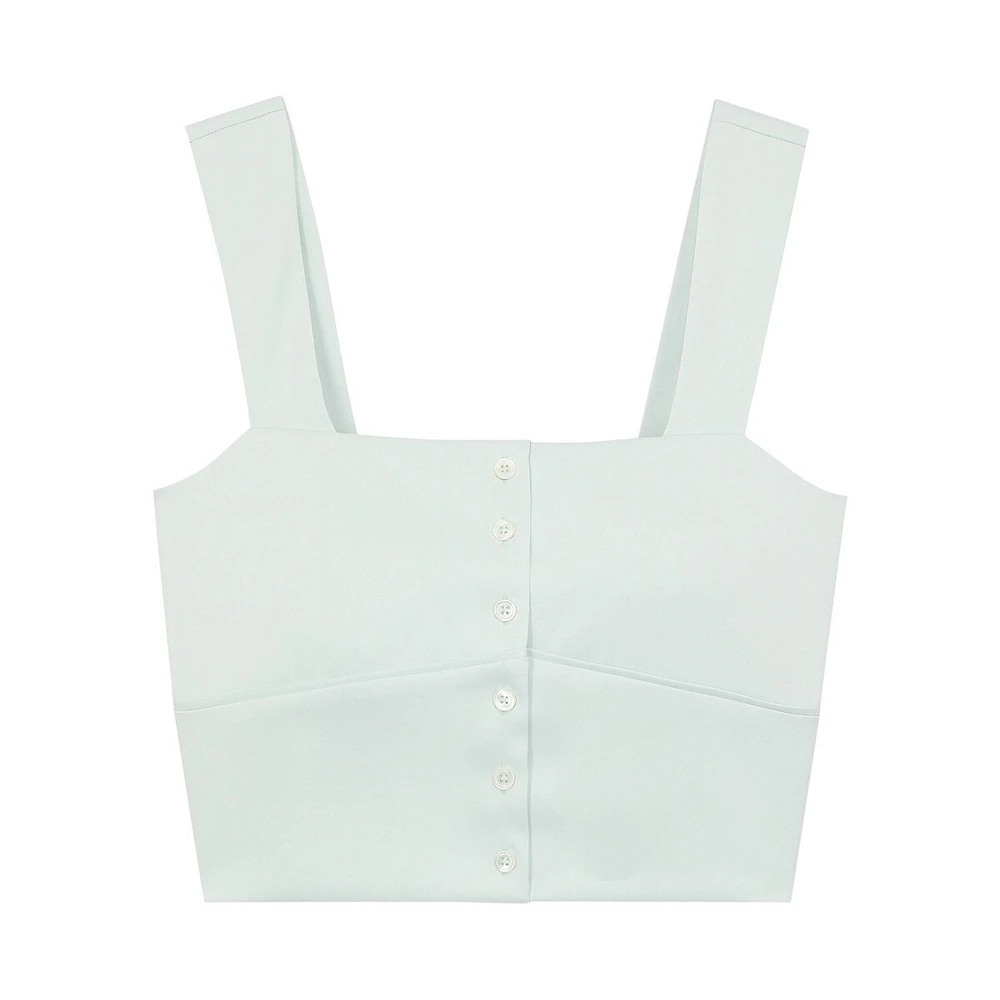 Slim-Fit Buttoned Satin Crop Top