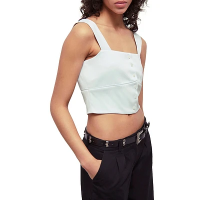 Slim-Fit Buttoned Satin Crop Top