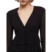 Pleated Crepe Frill Deep V Top