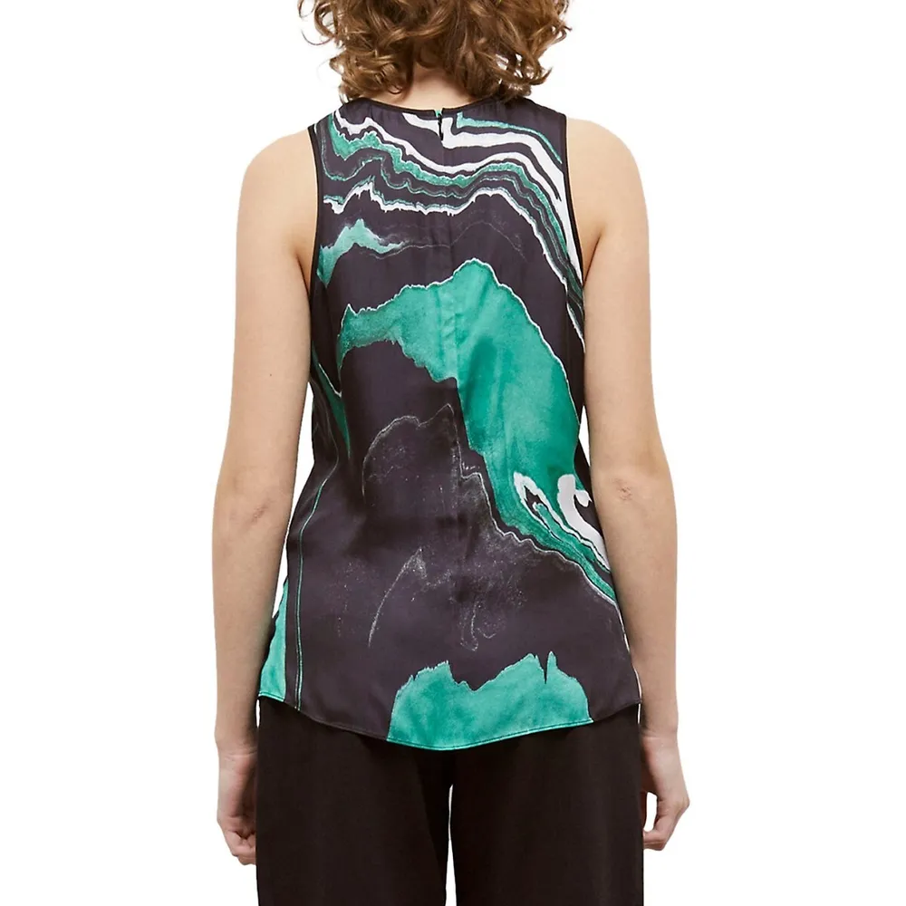 Marble-Print Zip-Back Tank Top