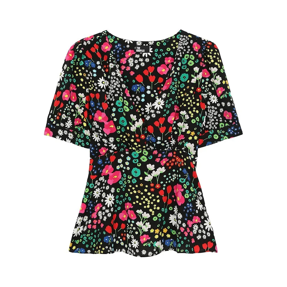 Floral V-Neck Gathered Peplum Top