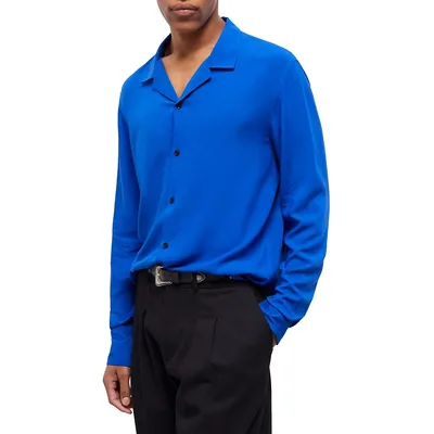 Camp-Collar Long-Sleeve Viscose Shirt