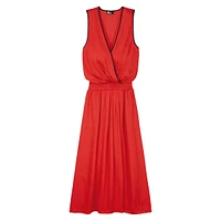 Smocked-Waist Japanese Satin Midi Dress