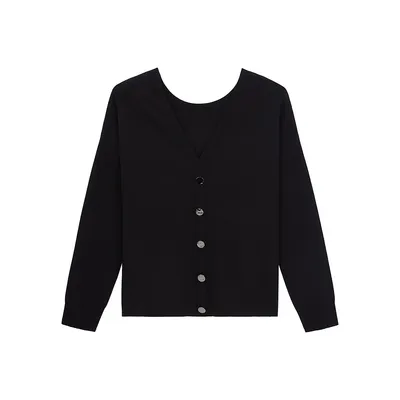 Convertible Button-Back Wool-Blend Sweater