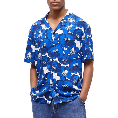 Floral-Print Cuban-Collar Shirt