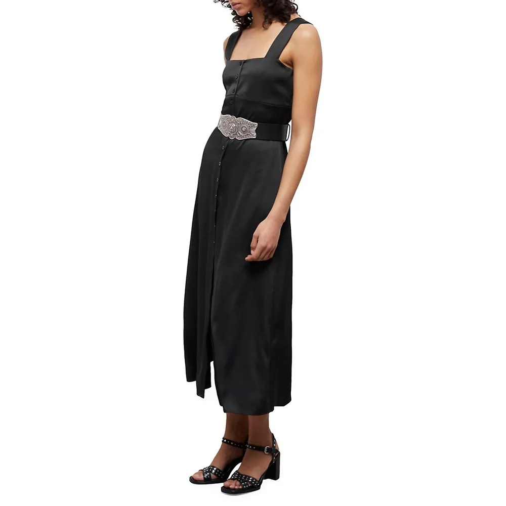 Button-Front Midi Dress