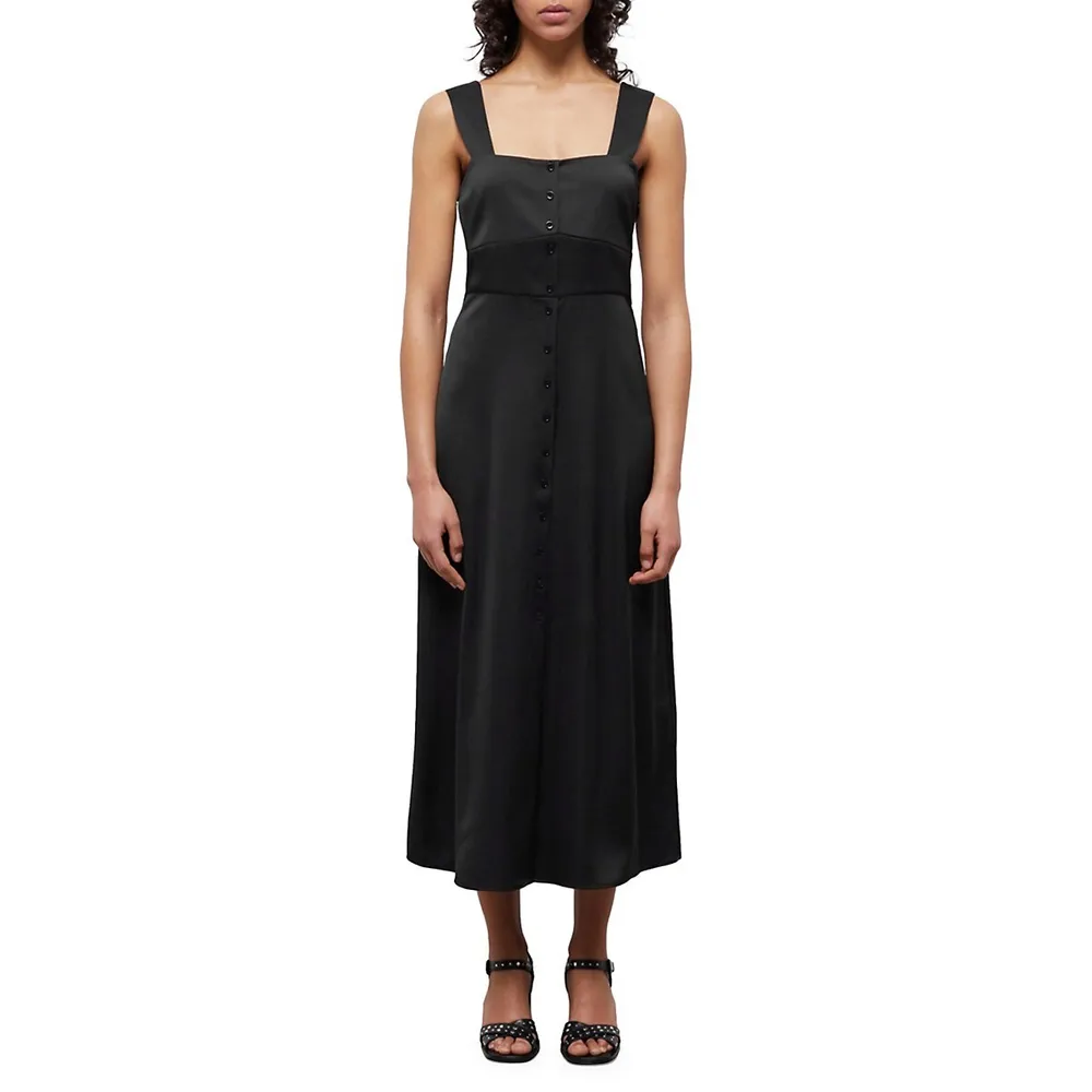 Button-Front Midi Dress