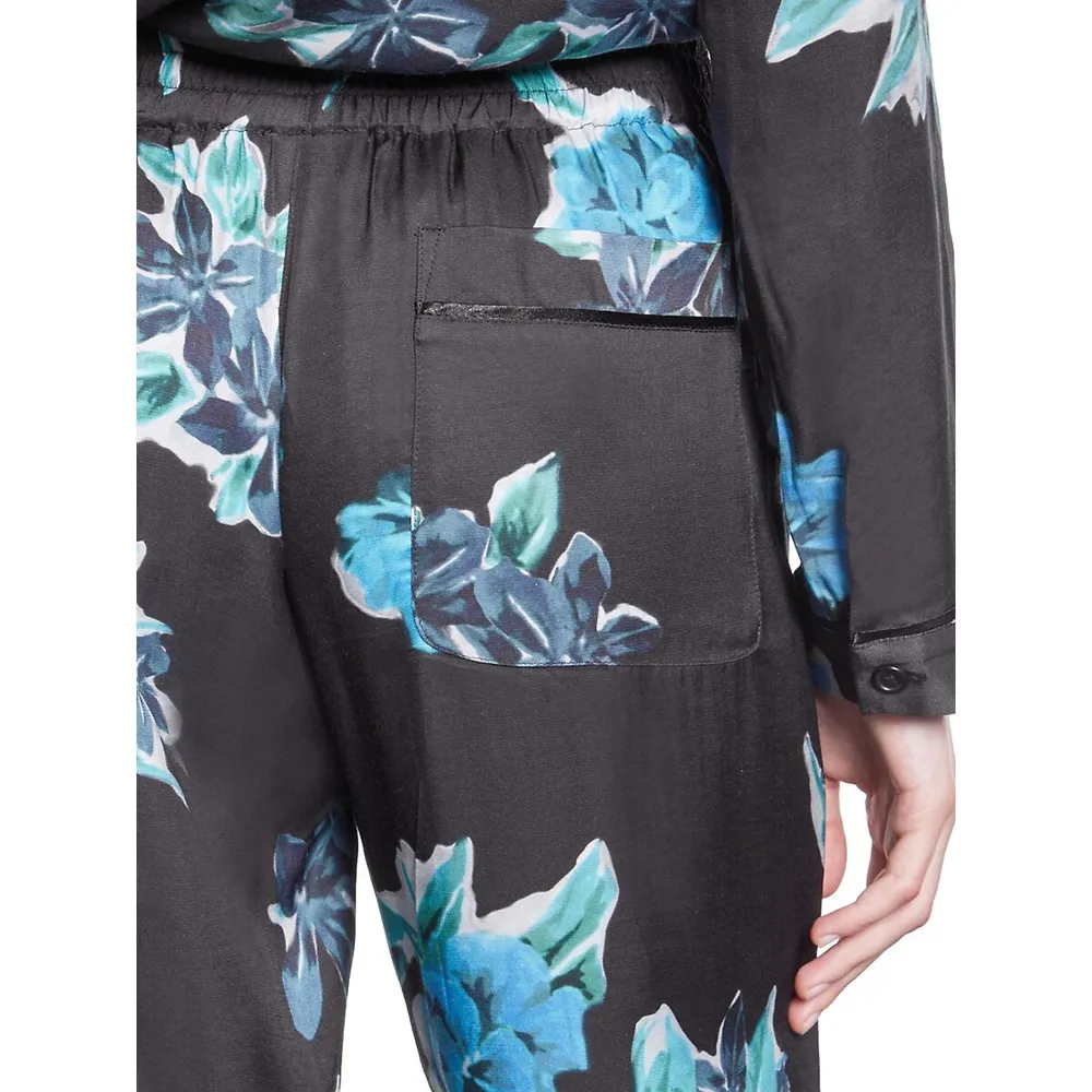 Floral-Print Pull-On Viscose Pants