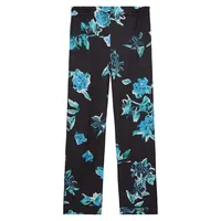Floral-Print Pull-On Viscose Pants