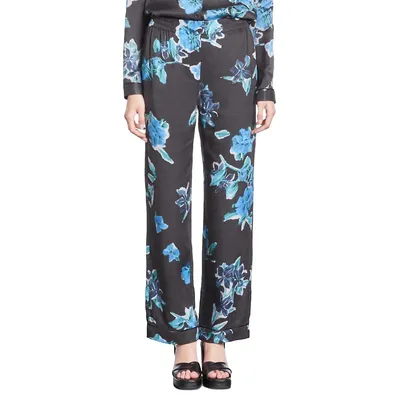 Floral-Print Pull-On Viscose Pants