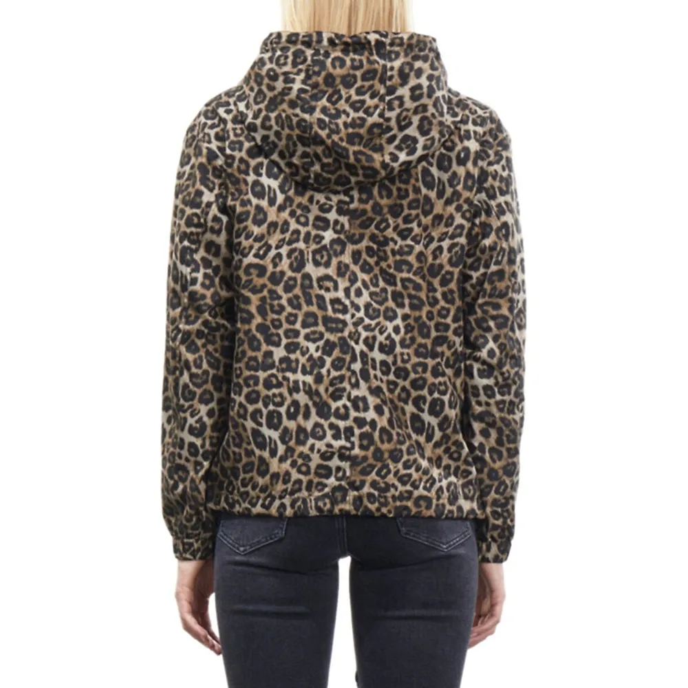 Leopard-Print Hooded Windbreaker Jacket