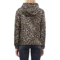 Leopard-Print Hooded Windbreaker Jacket