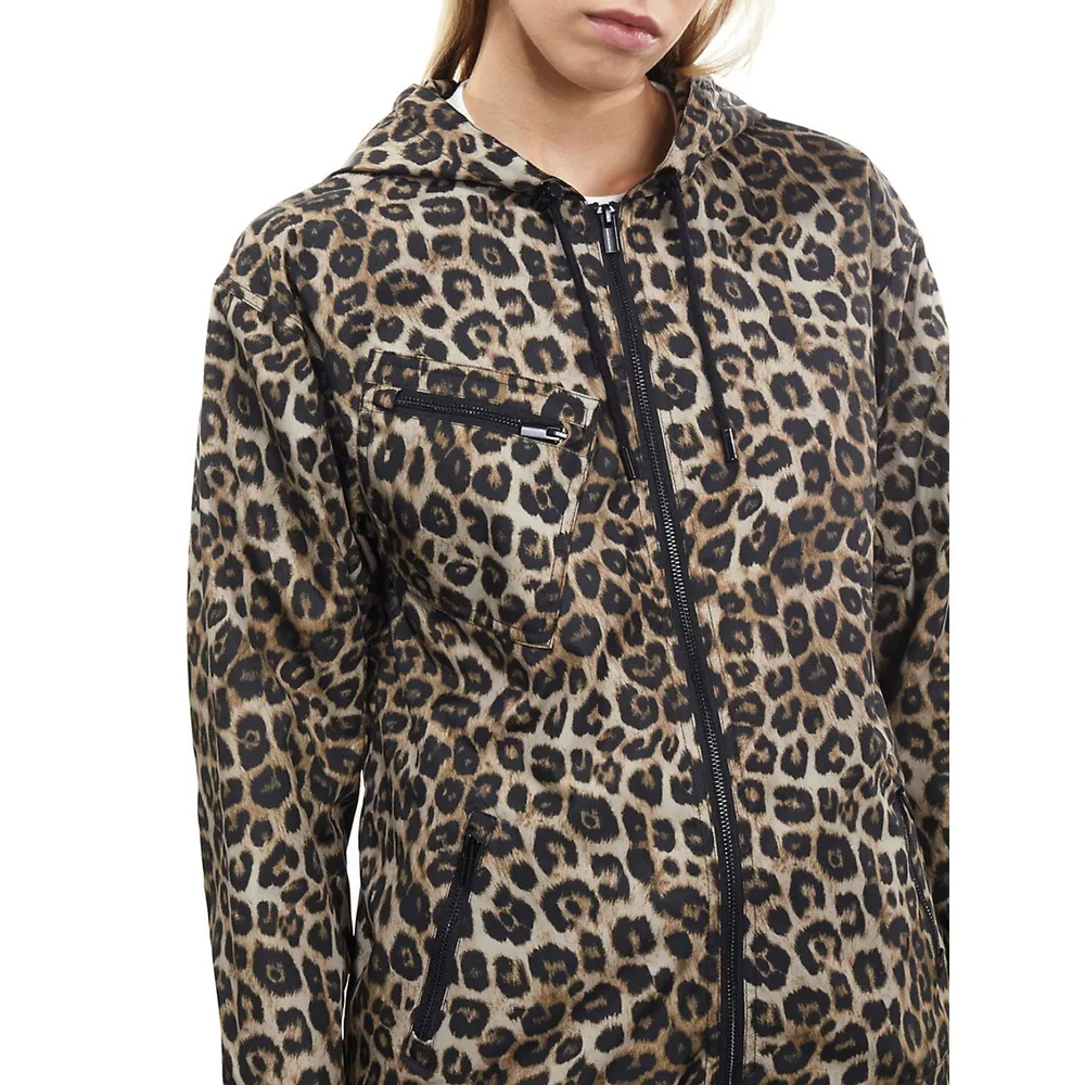 Leopard-Print Hooded Windbreaker Jacket