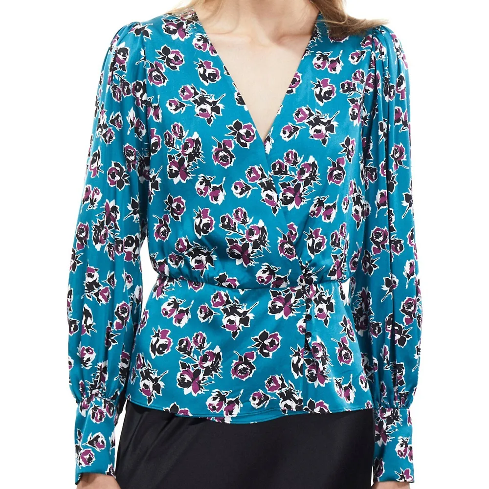 Floral-Print Wrap Blouse