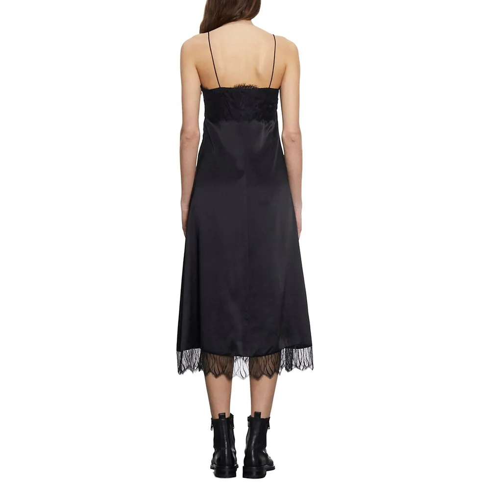 Lace-Trimmed Silk Slip Dress