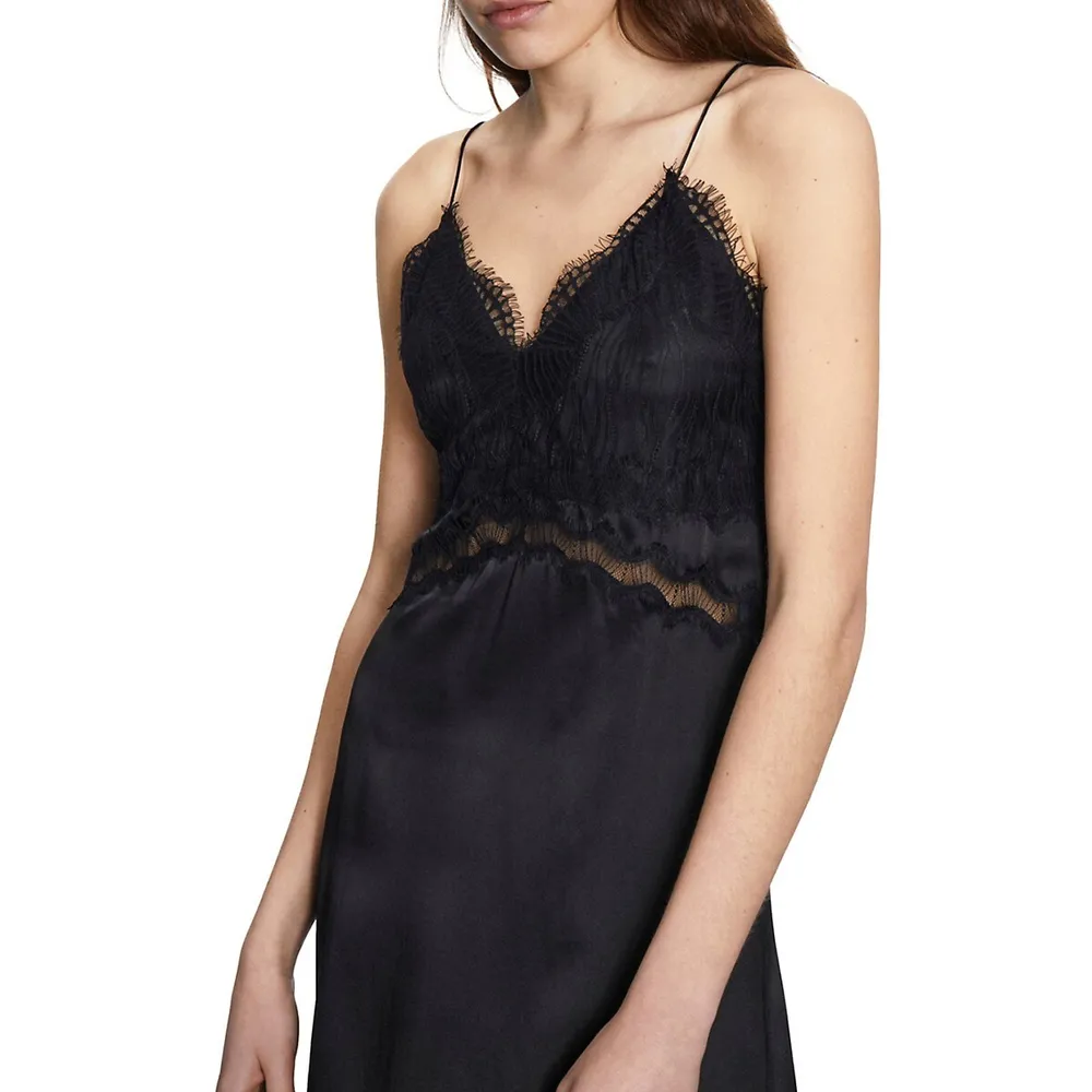 Lace-Trimmed Silk Slip Dress