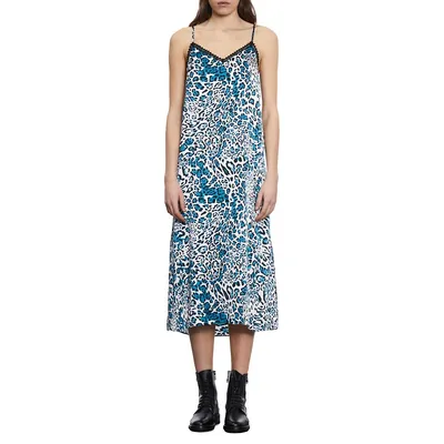 Leopard-Print Silk Midi Slip Dress