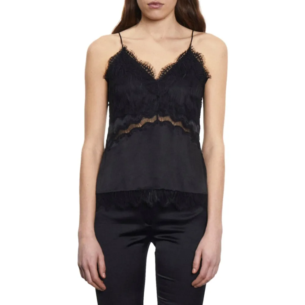 The Kooples Lace-Trimmed Silk Camisole Top