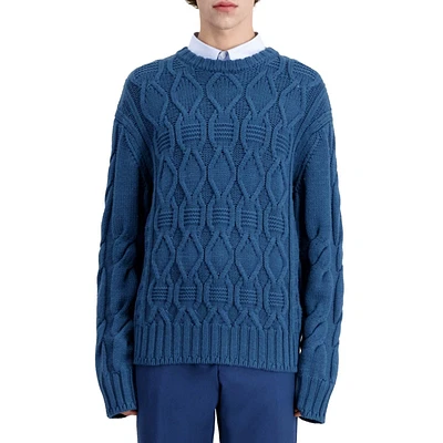 Wool Cable-Knit Crewneck Sweater