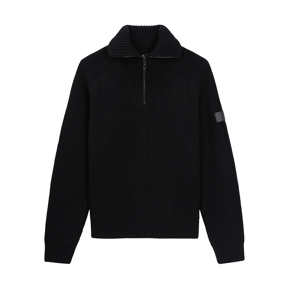 Wool Ribbed-Knit Quarter-Zip Sweater