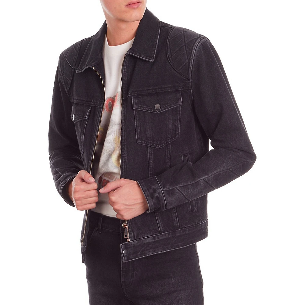 Fitted Denim Biker Jacket