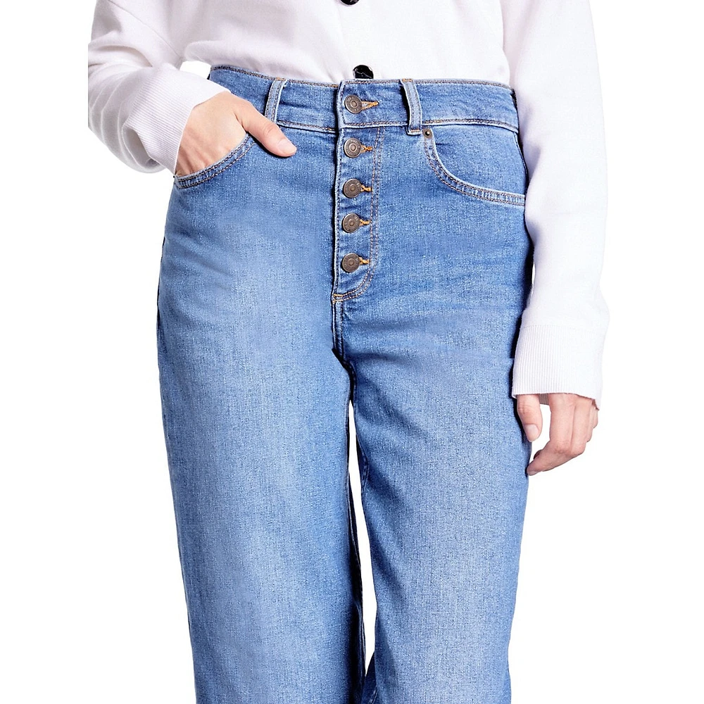 Wide Button-Front Jeans