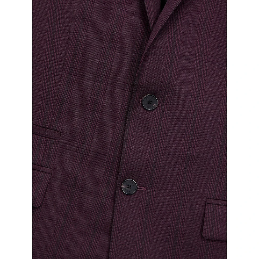 Fitted Checked Wool Suit Jacket