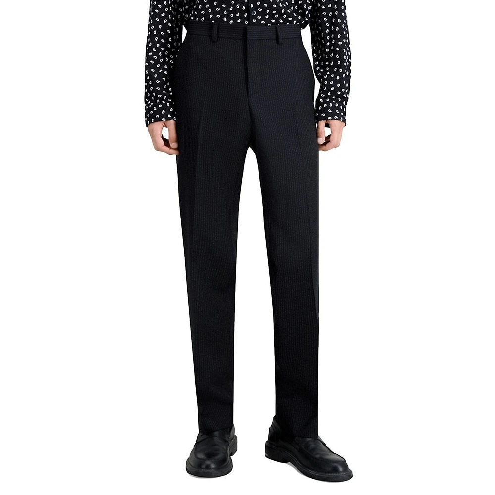 Straight-Fit Pinstriped Wool-Blend Suit Trousers