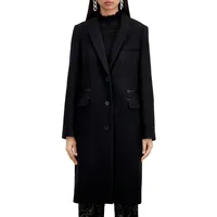 Wool-Blend Notch-Collar Long Coat