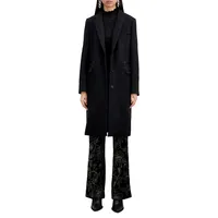 Wool-Blend Notch-Collar Long Coat