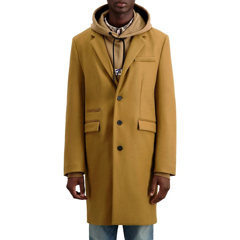 Collared Wool-Blend Long Coat