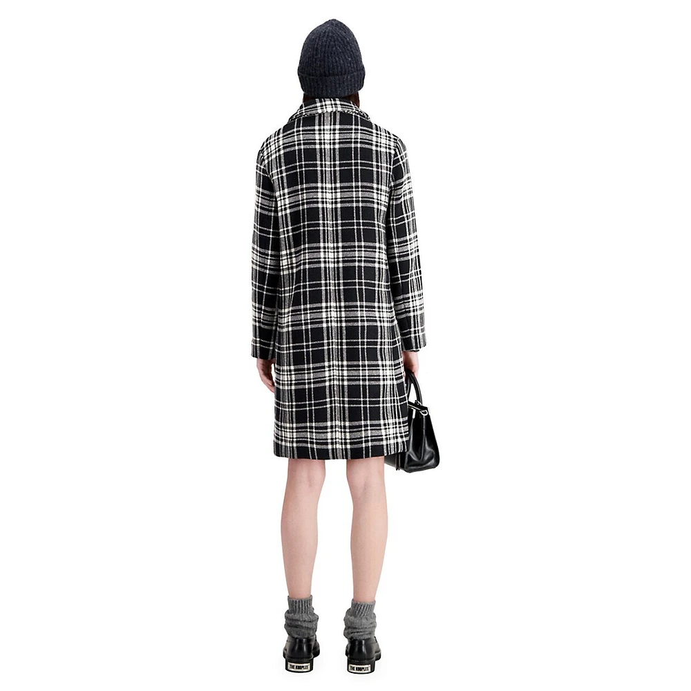 Wool-Blend Check Long Coat