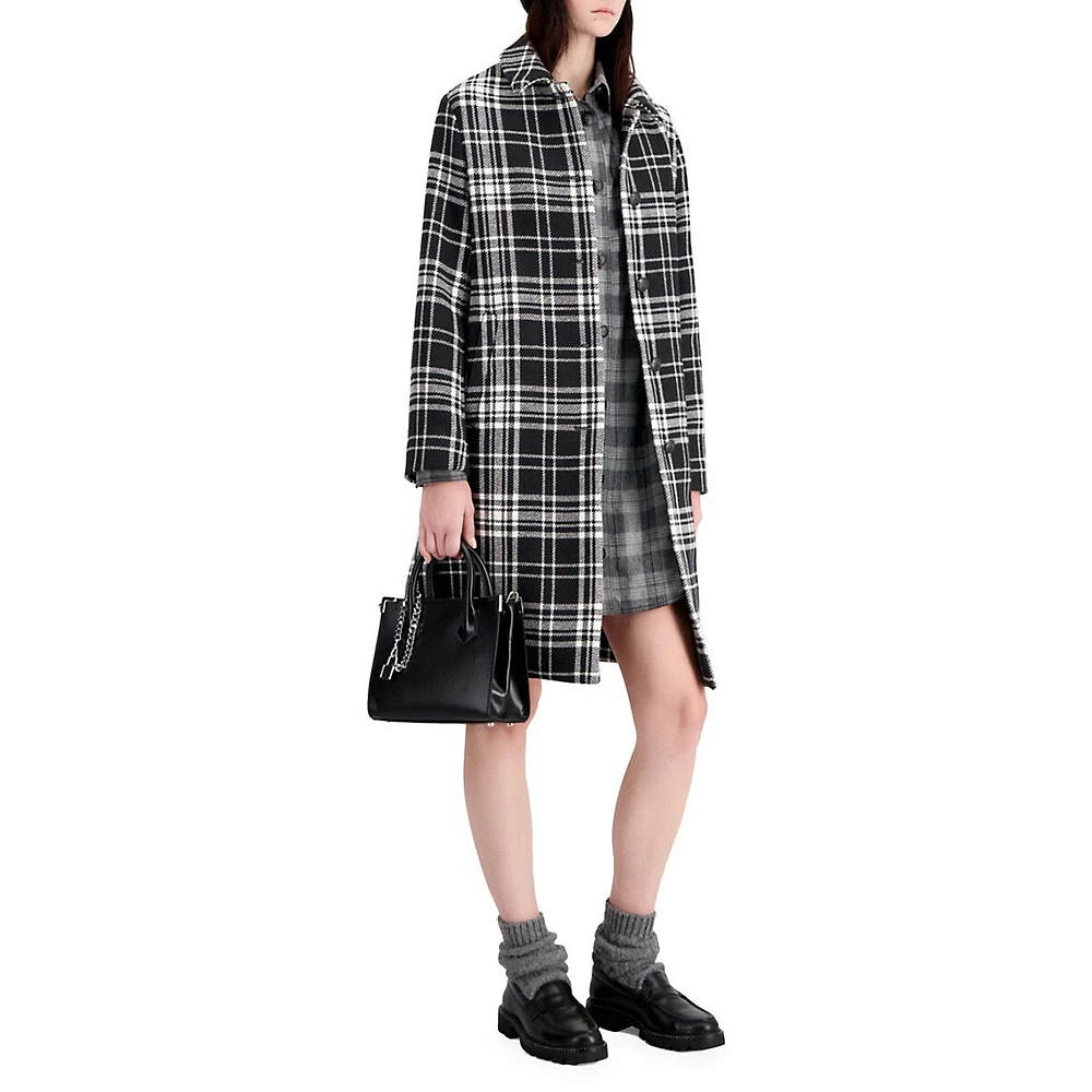 Wool-Blend Check Long Coat