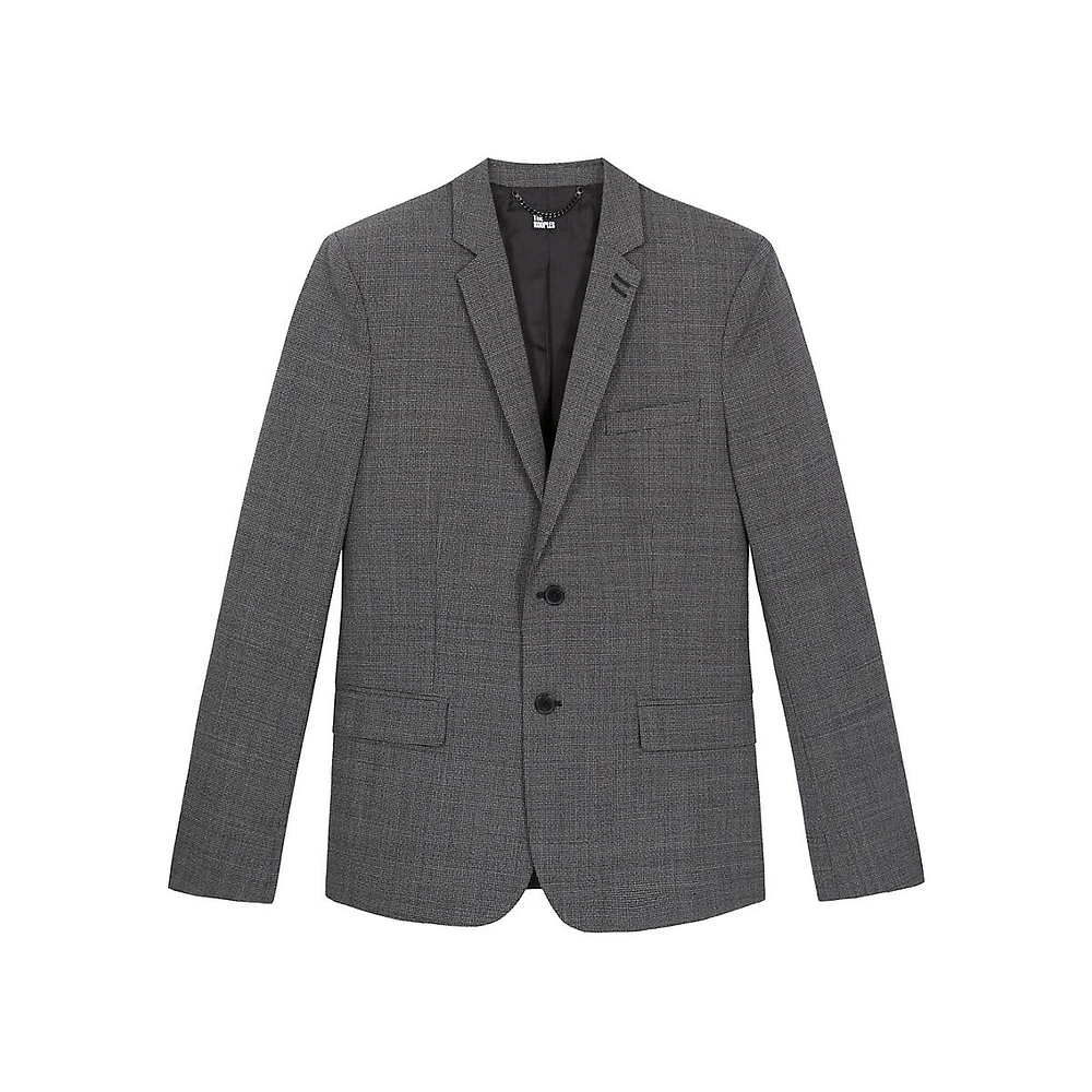 Fitted Micro-Pattern Wool Suit Jacket