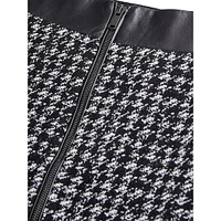 Leaather-Trim Tweed Mini Skirt