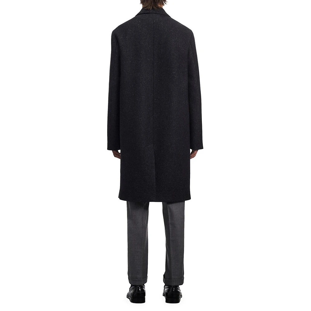 Wool-Blend Notch-Collar Long Coat