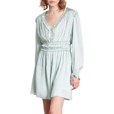 Long-Sleeve Shirred Ruffled Mini Dress