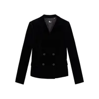 Velvet Double-Breasted Cropped Suit Jacket