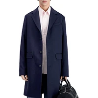 Leather-Trim Wool & Cashmere-Blend Long Coat