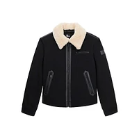 Shearling-Collar Wool-Blend Aviator-Style Jacket