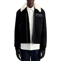 Shearling-Collar Wool-Blend Aviator-Style Jacket